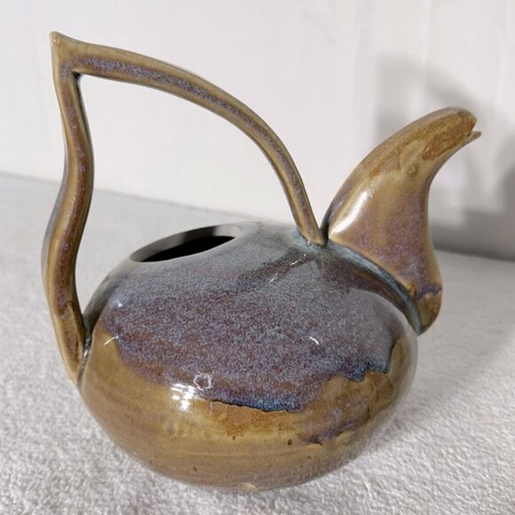 Vintage 2002 Handmade Purple Beige Ceramic Pottery Teapot - Picture 4 of 14